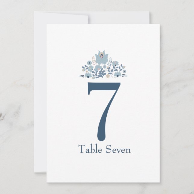 Convites Dusty Blue Floral Custom Table Number (Frente)