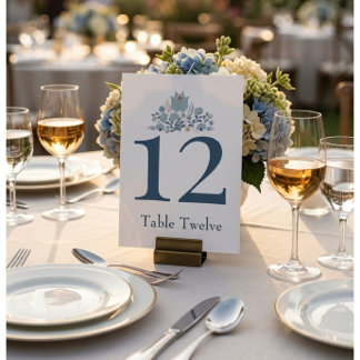 Convites Dusty Blue Floral Custom Table Number