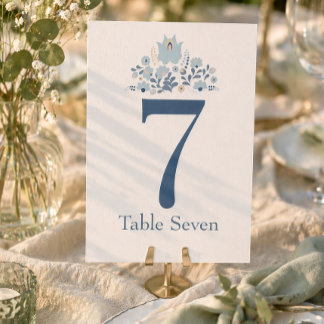 Convites Dusty Blue Floral Custom Table Number