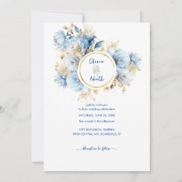 Convites Dusty Blue Floral Dourado Casamento