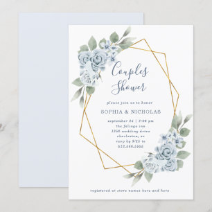 Convites Dusty Blue Floral e Eucalyptus   Chá casais