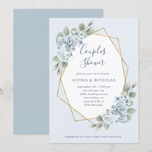 Convites Dusty Blue Floral e Eucalyptus   Chá casais