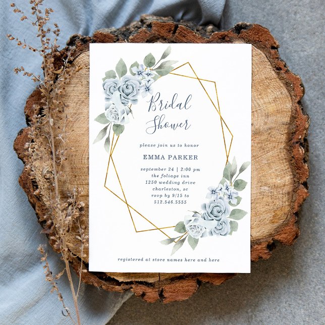 Convites Dusty Blue Floral e Eucalyptus | CHÁ DE PANELA (Criador carregado)