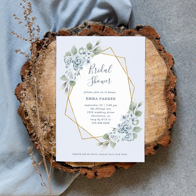 Convites Dusty Blue Floral e Eucalyptus | CHÁ DE PANELA (Criador carregado)