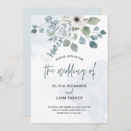 Convites Dusty Blue Floral e Eucalyptus Wedding
