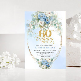 Convites Dusty Blue Floral Eucalyptus 60th Birthday Invites
