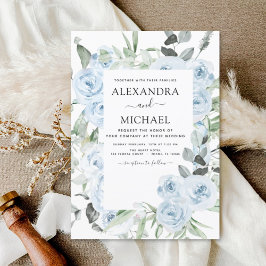 Convites Dusty Blue Floral Eucalyptus Greenery Casamento