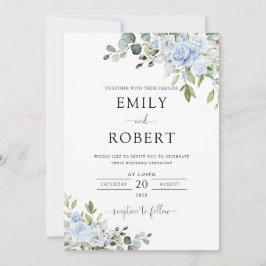 Convites Dusty Blue Floral Eucalyptus Wedding Invitation