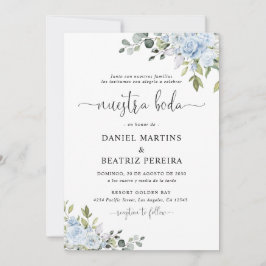 Convites Dusty Blue Floral Eucalyptus Wedding Invitation