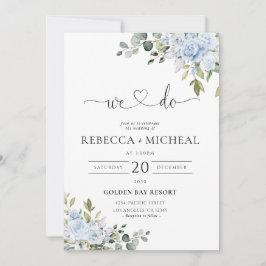 Convites Dusty Blue Floral Eucalyptus Wedding Invitation