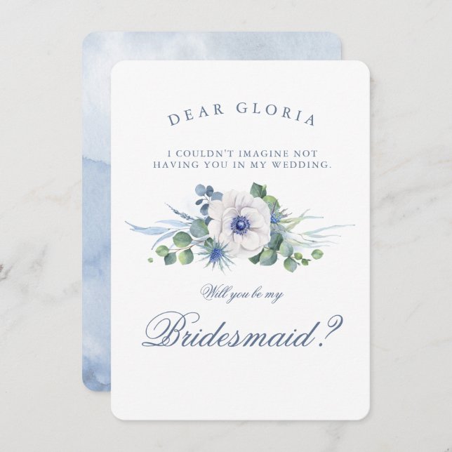 Convites Dusty Blue Floral Greenery Bridesmaid Proposta (Frente/Verso)