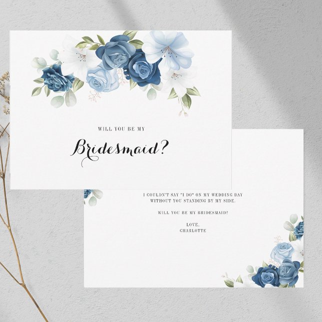Convites Dusty Blue Floral Greenery Bridesmaid Proposta (Dusty Blue Floral Greenery Bridesmaid Proposal Invitation)