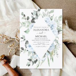 Convites Dusty Blue Floral Greenery Casamento