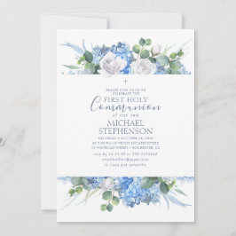 Convites Dusty Blue Floral Greenery Moderna Santa COMUNICAÇ