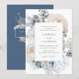Convites Dusty Blue Floral Hydrangea Rosas Casamento