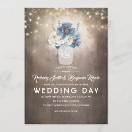 Convites Dusty Blue Floral Mason Jar Rustic Country Casamen