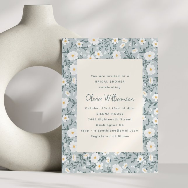 Convites Dusty Blue Floral Modern Spring Bridal Shower (Criador carregado)