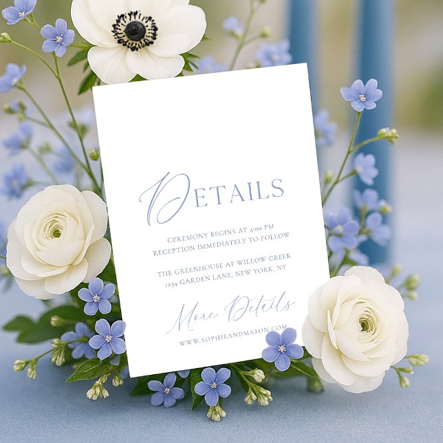 Convites Dusty Blue Floral Monogram Wedding Details Card  (Criador carregado)