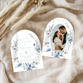 Convites Dusty Blue Floral Primavera greenering Casamento