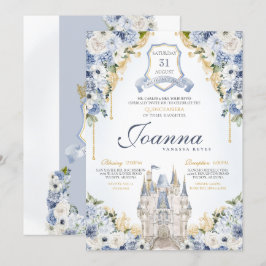 Convites Dusty Blue Floral Princess Castle Royal Quince