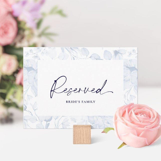 Convites Dusty Blue Floral Reserved Seating Card  (Criador carregado)