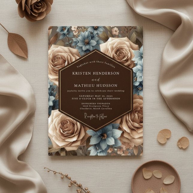 Convites Dusty Blue Floral Romantic Wedding (Criador carregado)