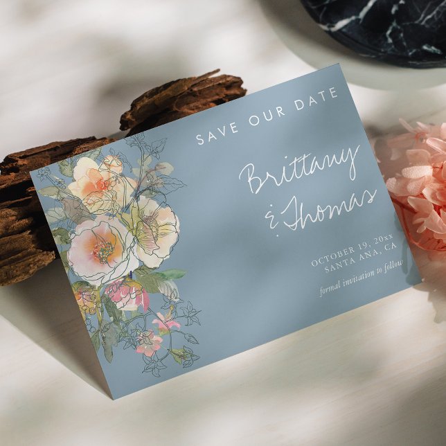 Convites Dusty Blue Floral Salvar Data - Aquarela (Dusty Blue Floral Save the Date – Watercolor Invitation)