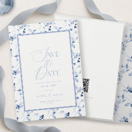 Convites Dusty Blue Floral Save the Date Card