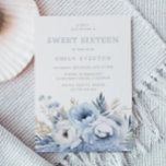 Convites Dusty Blue Floral Sweet 16 Partido Dezesseis<br><div class="desc">Doce Floral Azul Dusty 16 Dezesseis Convites de festas Belos Florais Azuis e Brancos. Adequado para todas as estações. Ver itens correspondentes no Niche e no nest store</div>
