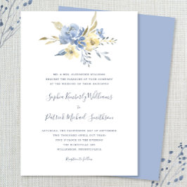 Convites Dusty Blue Floral + texto tradicional casamento