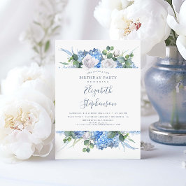 Convites Dusty Blue Floral Verde Moderno Aniversário