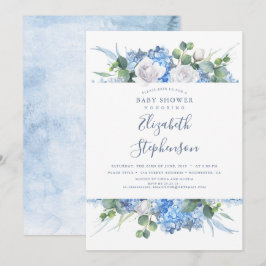Convites Dusty Blue Floral Verde Moderno Chá de fraldas