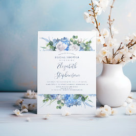 Convites Dusty Blue Floral Verde Moderno Chá de panela
