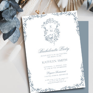 Convites Dusty Blue Floral Vintage Festa de solteira