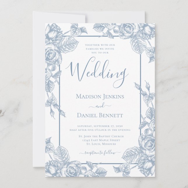 Convites Dusty Blue Floral Wedding (Frente)