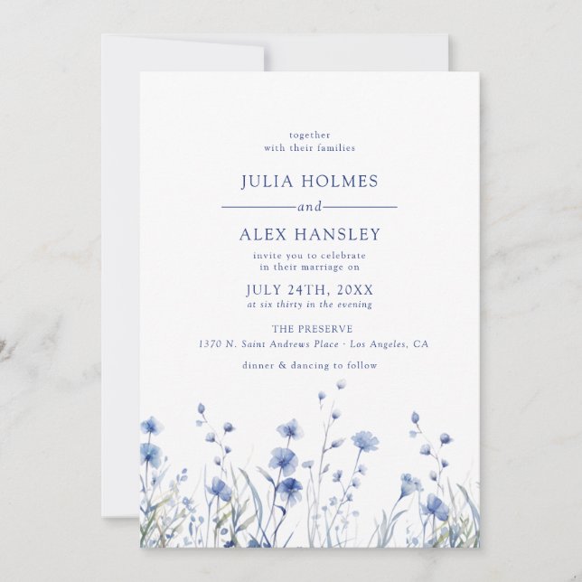 Convites Dusty Blue Floral Wedding (Frente)