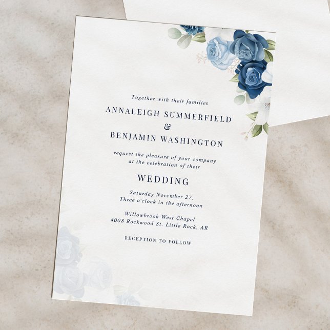 Convites Dusty Blue Floral Wedding (Floral Dusty Blue Bloom Elegant Wedding Invitation)