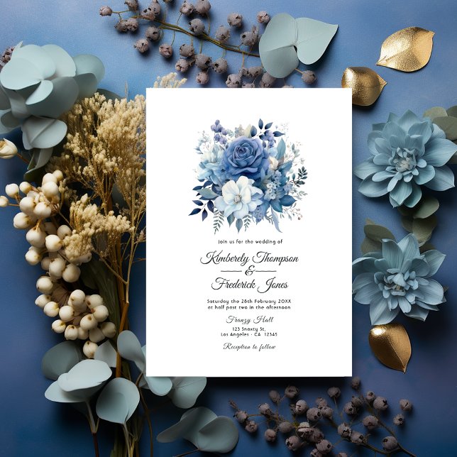 Convites Dusty Blue Floral Wedding (Dusty Blue)