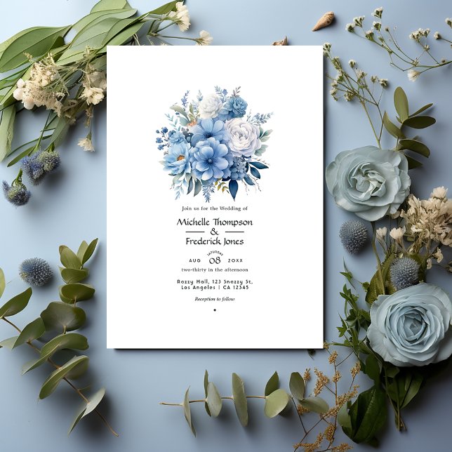 Convites Dusty Blue Floral Wedding (Criador carregado)