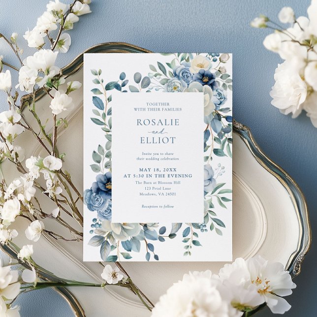 Convites Dusty Blue Floral Wedding (Criador carregado)