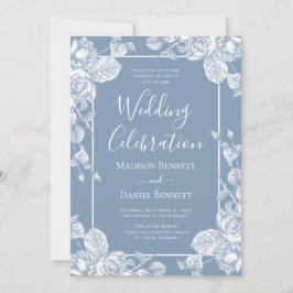 Convites Dusty Blue Floral Wedding Celebration