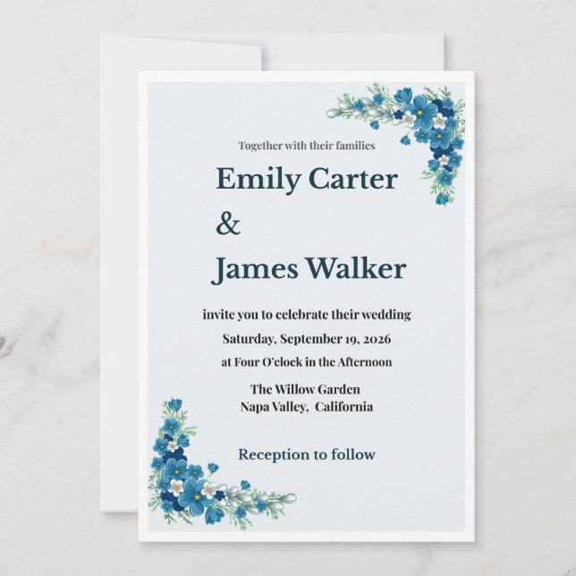 Convites Dusty Blue Floral Wedding Invitation (Frente)