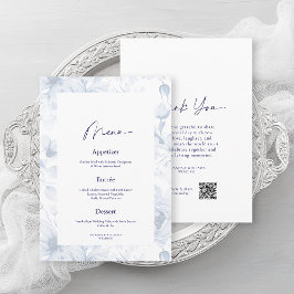 Convites Dusty Blue Floral Wedding Menu & Thank You Card