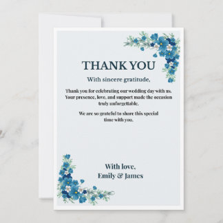 Convites Dusty Blue Floral Wedding Thank You Card