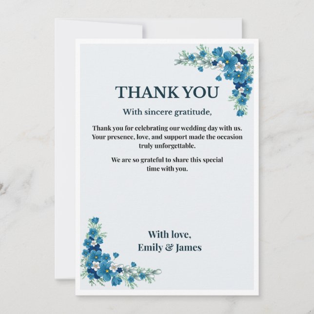 Convites Dusty Blue Floral Wedding Thank You Card (Frente)