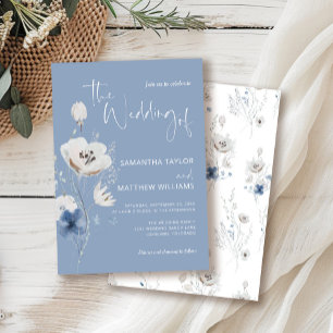 Convites Dusty Blue Floral Wildflower Weds