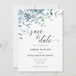Convites Dusty Blue Floral Wisteria Casamento Salvar Data