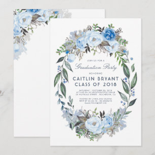 Convites Dusty Blue Floral Wreath Elegante Festa de formatu