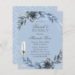 Convites Dusty Blue Florals Brunch e Bubbles Invite