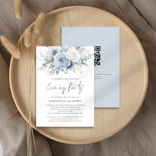 Convites Dusty Blue Florals Código QR Festa Noite de Casame